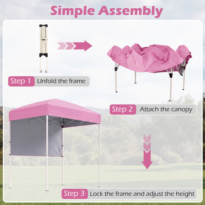 Costway - 6 x 4 FT Pop-Up Canopy Tent with 1 Half Sidewall Easy Setup Folding Outdoor Sun Shelter-Pink
