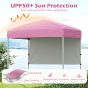 Costway - 6 x 4 FT Pop-Up Canopy Tent with 1 Half Sidewall Easy Setup Folding Outdoor Sun Shelter-Pink