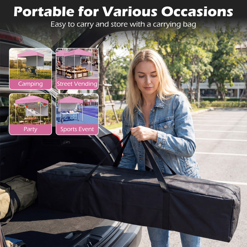 Costway - 6 x 4 FT Pop-Up Canopy Tent with 1 Half Sidewall Easy Setup Folding Outdoor Sun Shelter-Pink