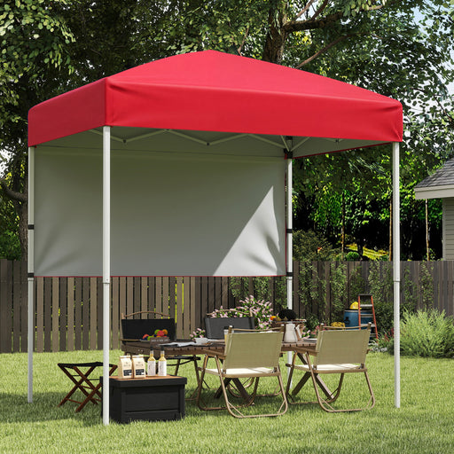 Costway - 6 x 4 FT Pop-Up Canopy Tent with 1 Half Sidewall Easy Setup Folding Outdoor Sun Shelter-Red