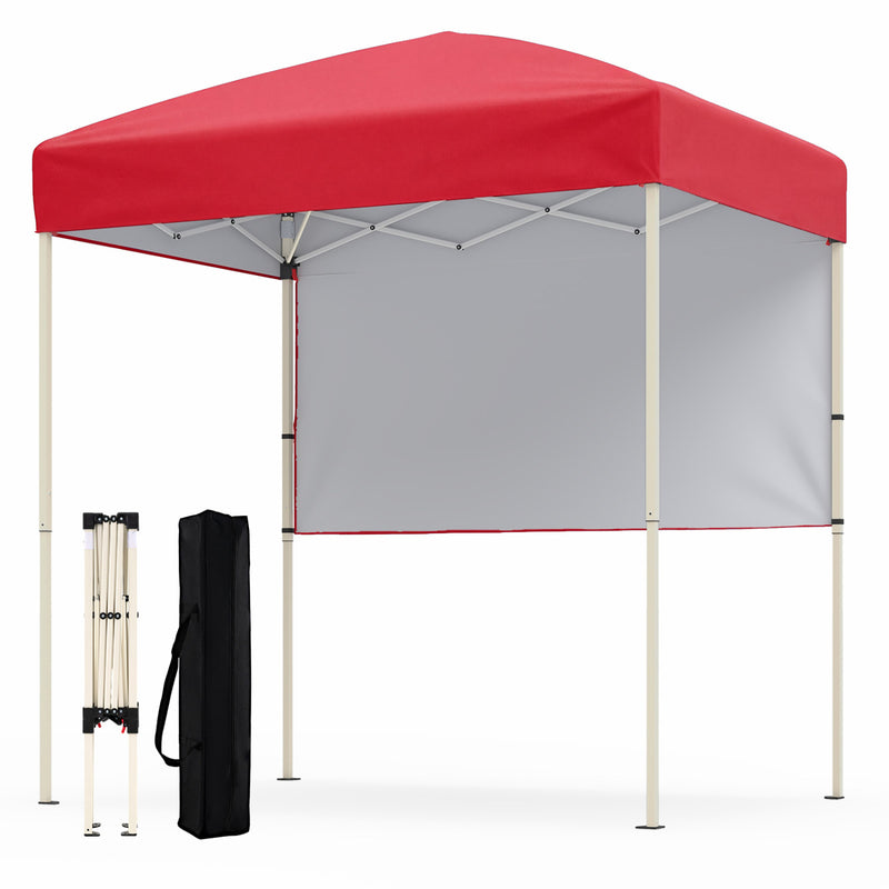 Costway - 6 x 4 FT Pop-Up Canopy Tent with 1 Half Sidewall Easy Setup Folding Outdoor Sun Shelter-Red