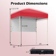 Costway - 6 x 4 FT Pop-Up Canopy Tent with 1 Half Sidewall Easy Setup Folding Outdoor Sun Shelter-Red