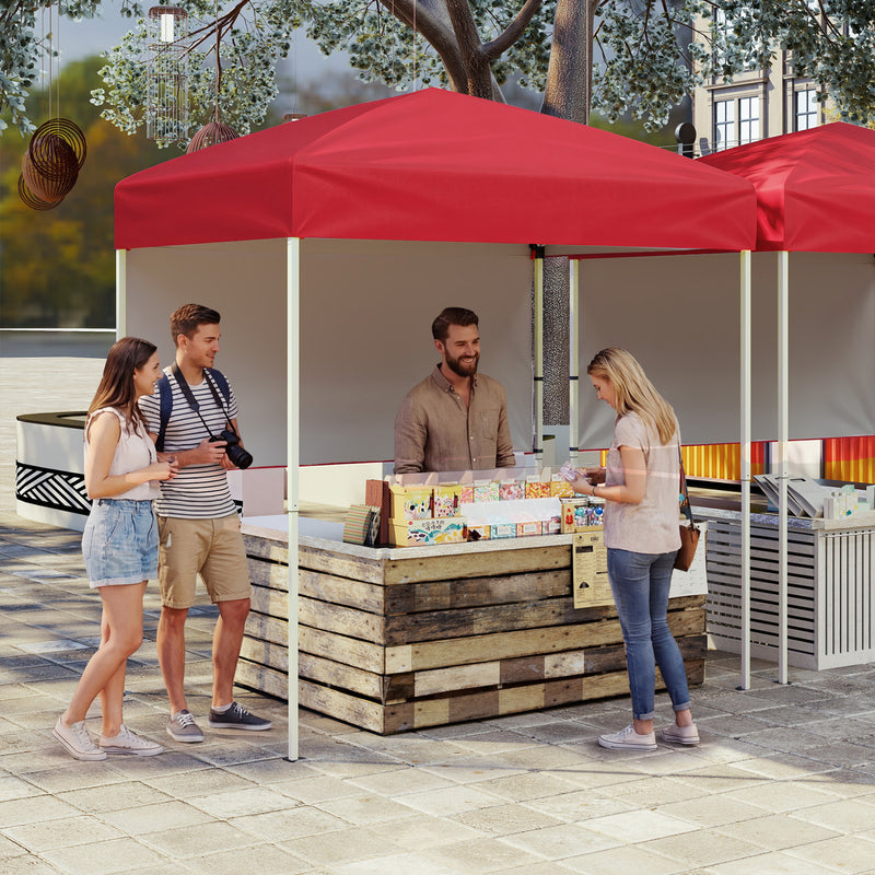 Costway - 6 x 4 FT Pop-Up Canopy Tent with 1 Half Sidewall Easy Setup Folding Outdoor Sun Shelter-Red