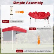 Costway - 6 x 4 FT Pop-Up Canopy Tent with 1 Half Sidewall Easy Setup Folding Outdoor Sun Shelter-Red