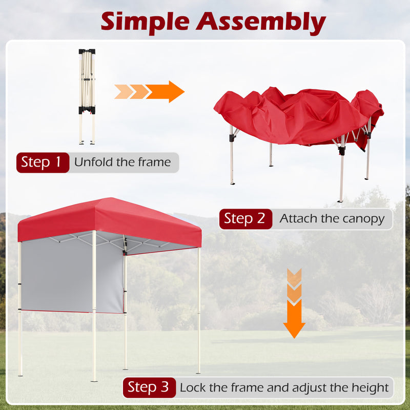 Costway - 6 x 4 FT Pop-Up Canopy Tent with 1 Half Sidewall Easy Setup Folding Outdoor Sun Shelter-Red