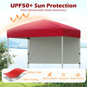 Costway - 6 x 4 FT Pop-Up Canopy Tent with 1 Half Sidewall Easy Setup Folding Outdoor Sun Shelter-Red
