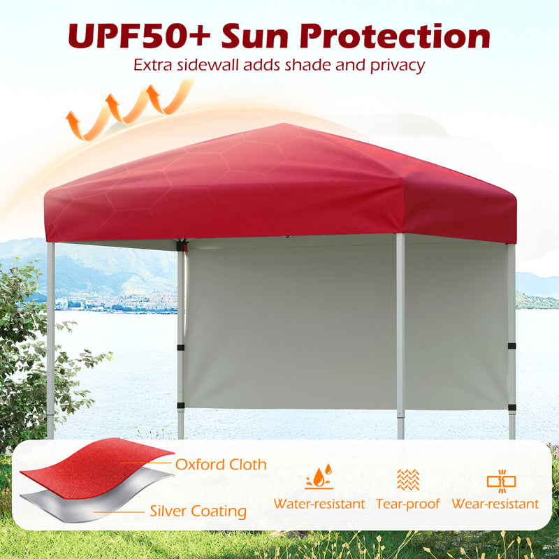 Costway - 6 x 4 FT Pop-Up Canopy Tent with 1 Half Sidewall Easy Setup Folding Outdoor Sun Shelter-Red