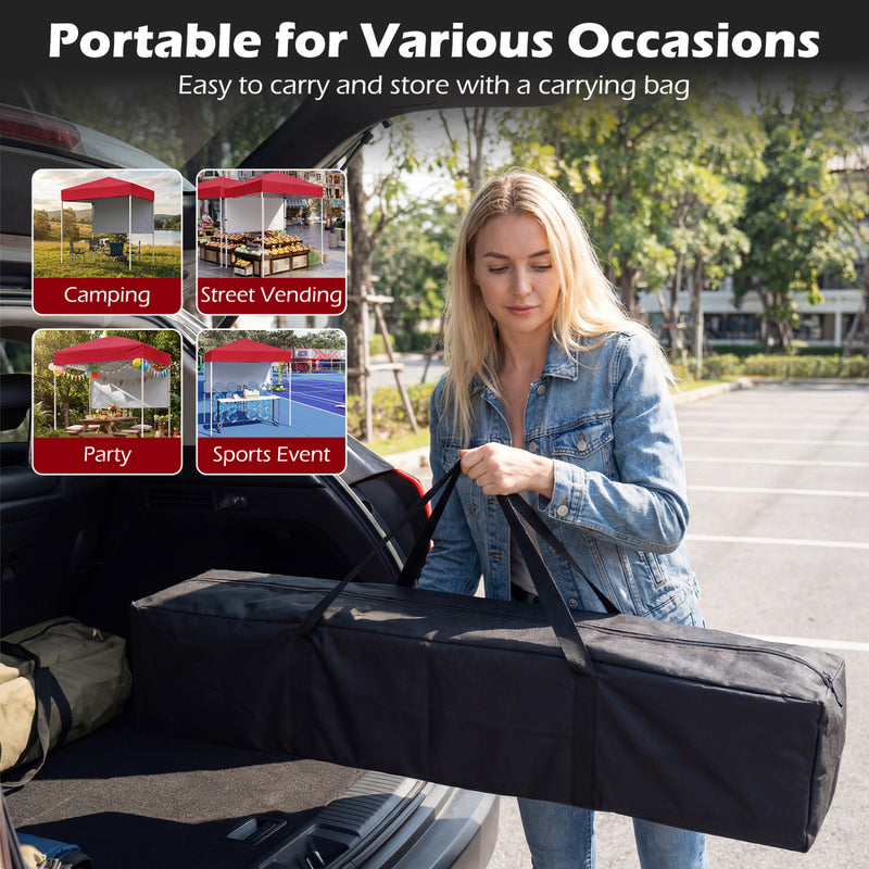 Costway - 6 x 4 FT Pop-Up Canopy Tent with 1 Half Sidewall Easy Setup Folding Outdoor Sun Shelter-Red