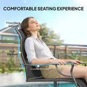 Outsunny - C Spring Motion Patio Chairs Set of 2 with Curved High Backrest, Armrest, All Weather Breathable Fabric, Metal Frame