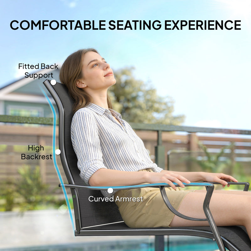 Outsunny - C Spring Motion Patio Chairs Set of 2 with Curved High Backrest, Armrest, All Weather Breathable Fabric, Metal Frame