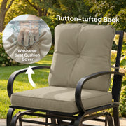 Outsunny - Patio Glider, Outdoor Glider Chair with Cushions, Steel Frame, Curved Armrests, Beige