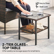 Outsunny - Wicker Bistro Set, 3 Piece Patio Furniture Set with 2-Tier Glass Top Table, Cushions for Balcony, Porch, Dark Grey