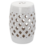 Outsunny - 12.4" x 17.9" Ceramic Garden Stool with Woven Lattice Design, Indoor & Outdoor Decorative Accent Stool, White