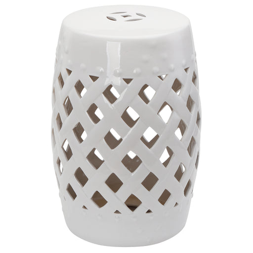 Outsunny - 12.4" x 17.9" Ceramic Garden Stool with Woven Lattice Design, Indoor & Outdoor Decorative Accent Stool, White