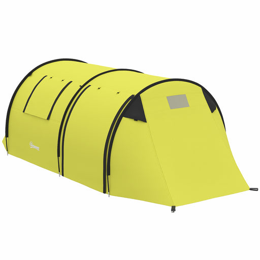 Outsunny - 3-4 Person Camping Tent with 2 Rooms, 3000mm Waterproof Portable Family Tent with Carry Bag, Yellow