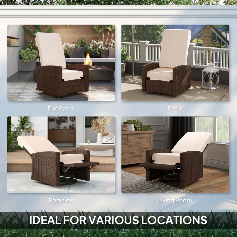 Outsunny - Outdoor Rattan Wicker Lounge Chair with Footrest & Soft Cushion for Patio, Garden, Backyard, Cream White