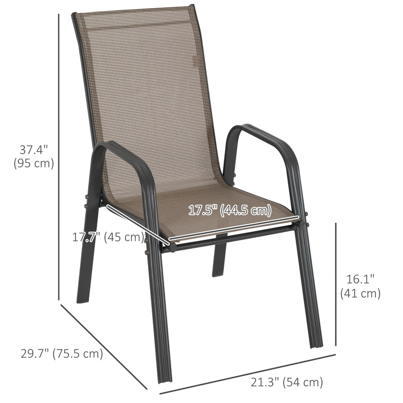 Outsunny - Set of 4 Outdoor Dining Chairs, Heavy Duty Stackable Patio Dining Set with Armrests for Balcony Garden, Grey