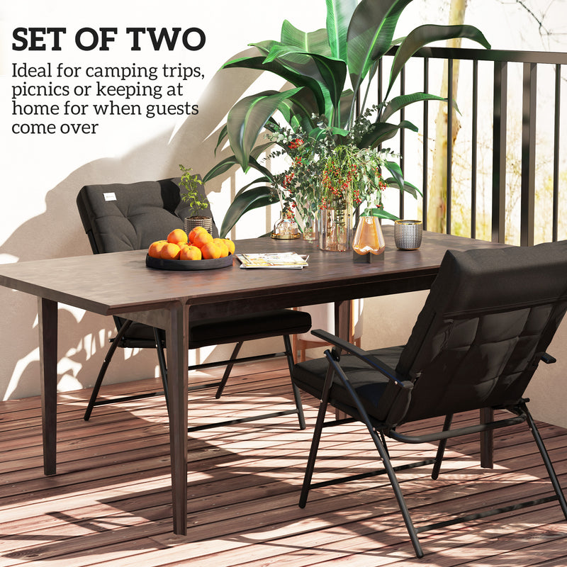 Outsunny - Set of 2 Outdoor Folding Chairs with Adjustable Backrest, Padded Camping Chairs for Outdoor Events, Black