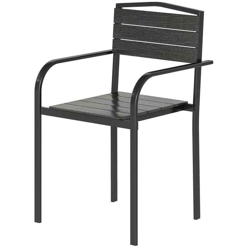 Outsunny - Stackable Patio Chairs Set of 4, Outdoor Dining Chairs with Slatted HDPE Seat, Armrests for Garden, Backyard, Black
