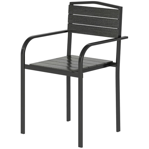 Outsunny - Stackable Patio Chairs Set of 4, Outdoor Dining Chairs with Slatted HDPE Seat, Armrests for Garden, Backyard, Black