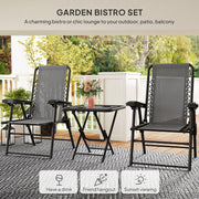 Outsunny - 3 Pieces Patio Bistro Set, Outdoor Folding Table and Chairs Set, Metal Patio Furniture Set with Cup Holders