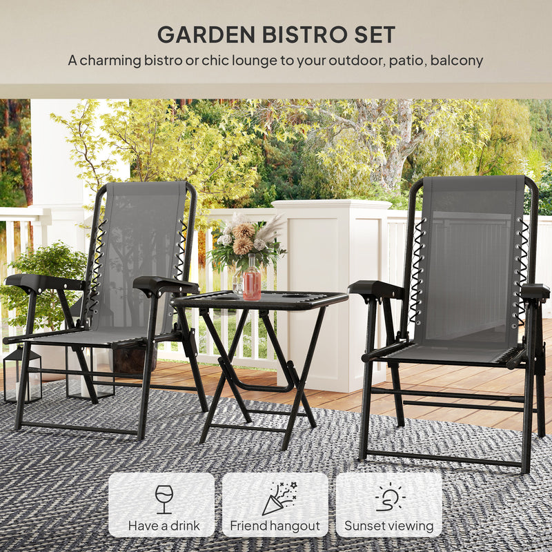 Outsunny - 3 Pieces Patio Bistro Set, Outdoor Folding Table and Chairs Set, Metal Patio Furniture Set with Cup Holders