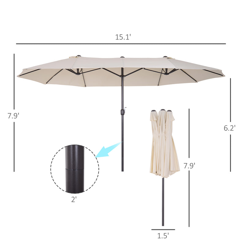 Outsunny - 15ft Double-Sided Patio Umbrella Rectangular Parasol Sun Shelter Canopy Shade UV Protection w/ Hand Crank