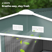 11' x 13' Practical Backyard Garden Storage Tool Shed with Double Sliding Door Garden Tool Shed with 4 Ventilation Slots, Green