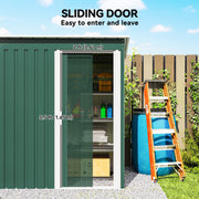 5 x 3 FT Outdoor Storage Shed with Sliding Door and Sloped Roof, Steel Frame Garden Shed Tool Equipment, Green