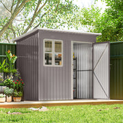 7' x 4' Galvanised Steel Outdoor Storage Shed, Garden Shed with Window, Lockable Wide Door and Air Vents, Warm Grey