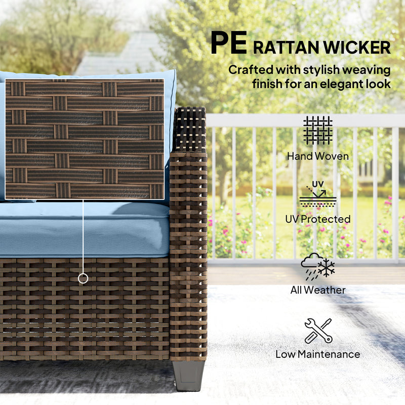 Outsunny - PE Wicker Outdoor Couch Sofa, 4-Seater Modular Patio Furniture Lounge Set with 2 Loveseats, Cushions, Pillows, Blue