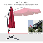 9FT Offset Hanging Patio Umbrella Cantilever Umbrella with Easy Tilt Adjustment, Cross Base and 8 Ribs for Backyard, Poolside, Lawn and Garden, Red