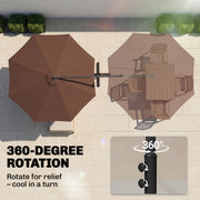 10' Deluxe Patio Umbrella, Outdoor Market Parasol, Banana Hanging Offset Sunshade with Crank, Cross Base, Coffee