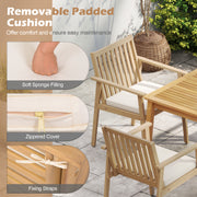 Costway - 2 Pieces Patio Dining Chairs Outdoor Acacia Wood Chairs with Removable Padded Cushion-Oak