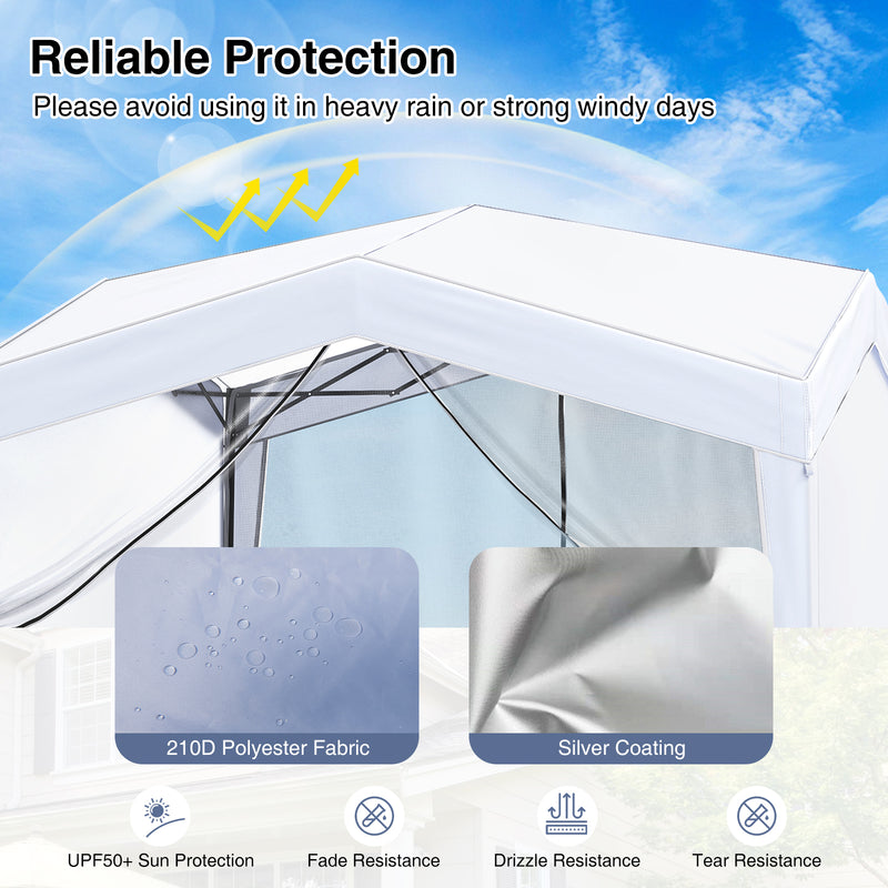 Costway - Pop up Canopy Tent wiht 4 Sidewalls Mesh Netting Wheeled Bag-White