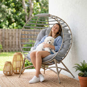 Outsunny - Egg Chair, Patio Lounge Chair, Foldable Basket Chair with Large Seat Cushion, Side Pocket, Light Grey