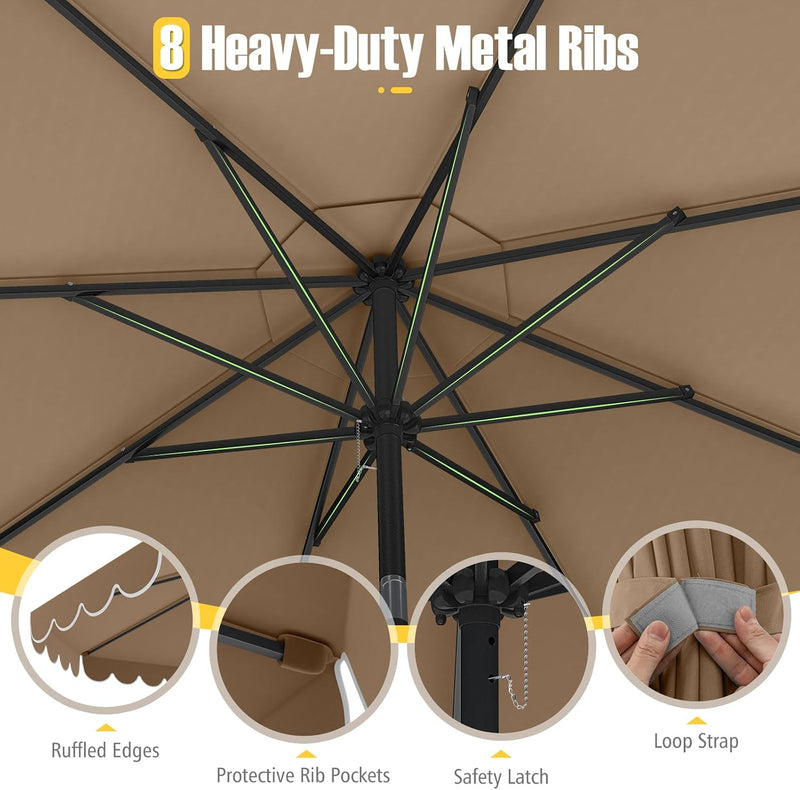 10 FT Patio Umbrella – 2-Tier Scalloped Outdoor Market Umbrella with Tilt & Crank (Coffee)