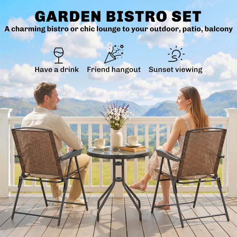 Outsunny - Folding Outdoor Bistro Set, Patio Table and Chairs with Reclining Backrest and Round Dining Table, Brown
