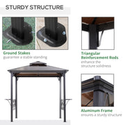 Outsunny - Outdoor Hardtop Grill Gazebo Cooking BBQ Canopy w/ 6 Hooks for Utensils and Double Vented PC Roof, Coffee