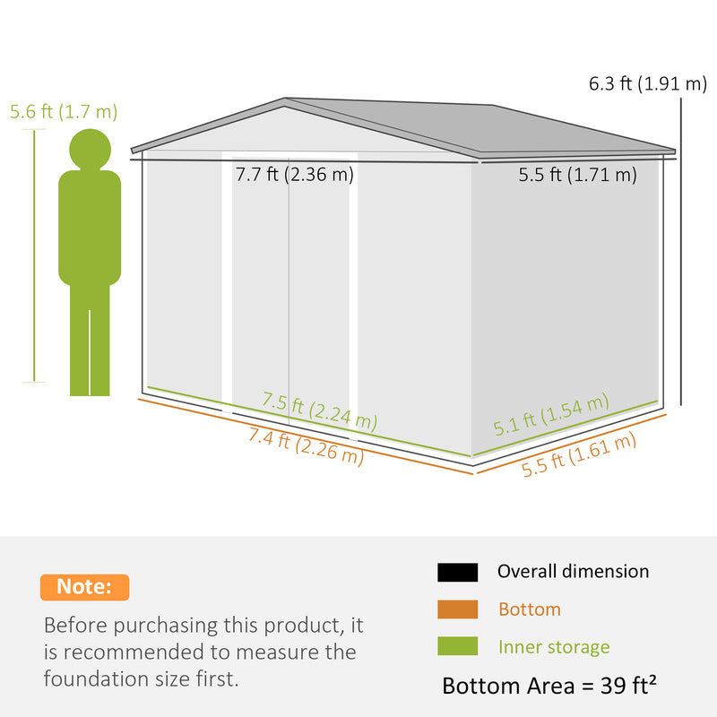 8' x 6' Outdoor Storage Shed, Metal Garden Tool Storage House with Lockable Sliding Doors and Vents for Backyard Patio Lawn, Dark Brown