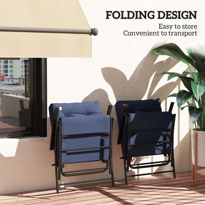 Outsunny - Set of 2 Outdoor Folding Chairs with Adjustable Backrest, Padded Camping Chairs for Outdoor Events, Blue