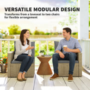 Outsunny - Wicker Outdoor Sofa with Side Trays, Rattan Patio Loveseat with Cushions for Garden Balcony, Light Grey