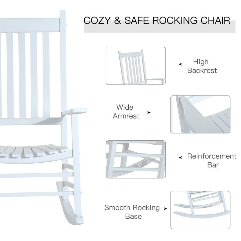 Outsunny - Wooden White Porch Rocking Chair Patio Rocking Single Leisure Reclining Seat Armchair