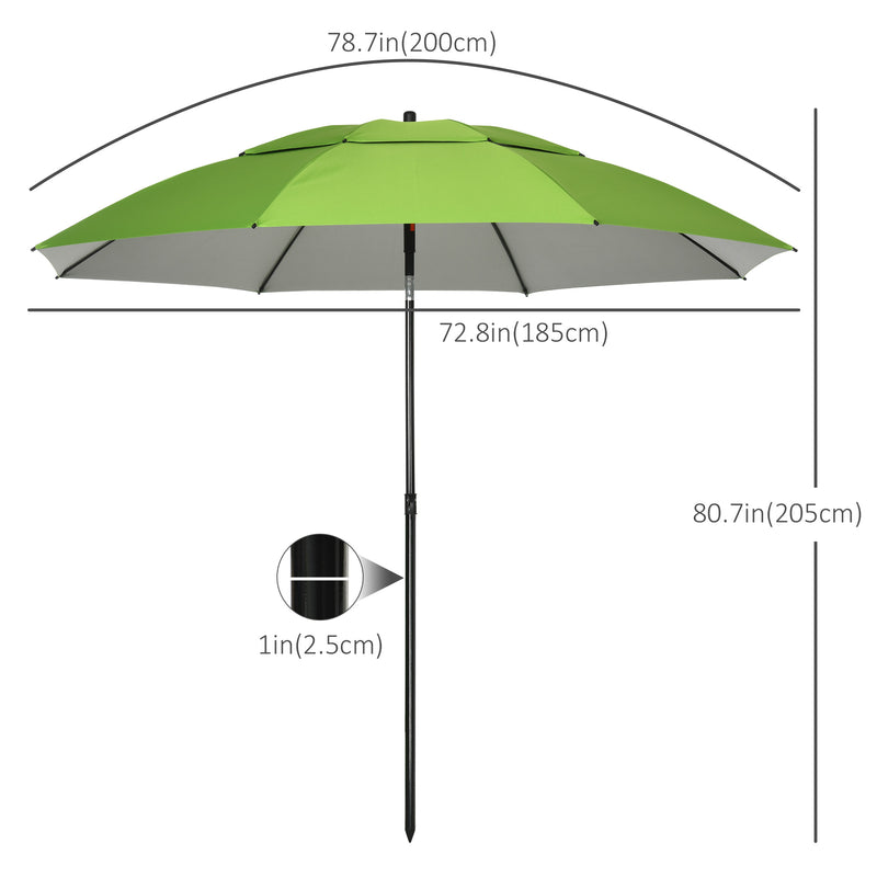 6.6ft Arched Beach Umbrella, Angle Adjustable Patio Umbrella with Steel Frame, Carry Bag, UV30+ Outdoor Umbrella, Green