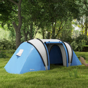 Outsunny - Camping Tent with 2 Bedrooms and Living Area, 3000mm Waterproof Family Tent, for Fishing Hiking Festival, Blue