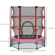 Aosom 55" Kids Trampoline with Enclosure Net for Indoor/Outdoor, Trampoline for Boys and Girls Age 3-6 Years, Pink