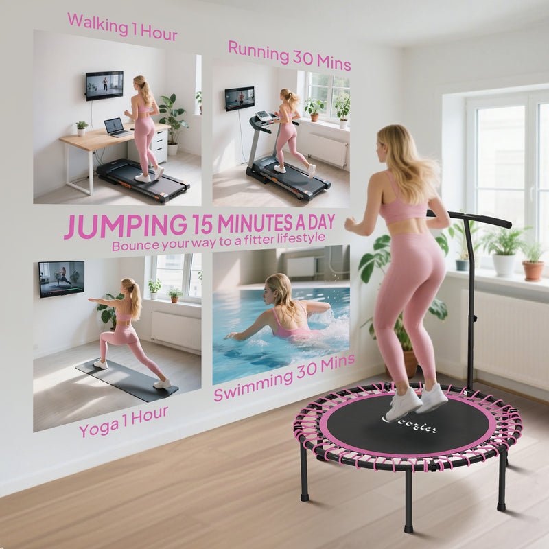 Soozier 45" Mini Trampoline for Adults, Foldable Fitness Exercise Rebounder with Adjustable Handle