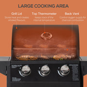Outsunny - Outdoor 3 Burner Gas Grill Portable Barbecue w/ Wheels, Warming Rack, Shelves, Cabinet, Thermometer, Black