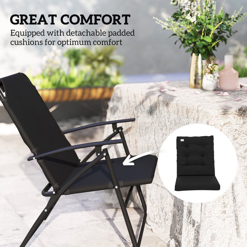 Outsunny - Set of 2 Outdoor Folding Chairs with Adjustable Backrest, Padded Camping Chairs for Outdoor Events, Black