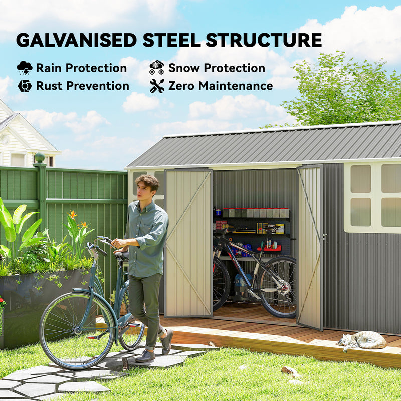 12' x 5.5' Metal Garden Storage Shed, Outdoor Tool Storage House with Lockable Door, Vents, Sloped Roof, Light Grey